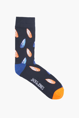 Chaussettes bleues d'ACCESSORIES BY JACK & JONES, avec un dessin de planche de surf et une pointe bleue.