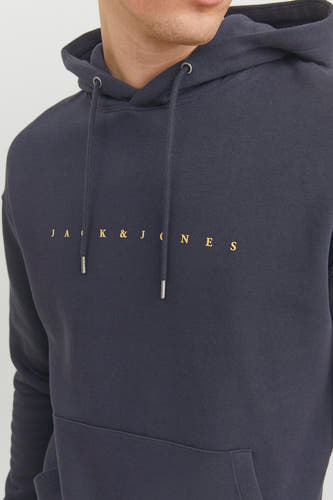 Pull-over bleu avec capuche d'ORIGINALS BY JACK & JONES, avec cordons de serrage et logo sur la poitrine.