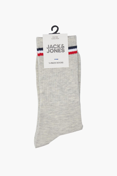 Grijze sokken van ACCESSORIES BY JACK & JONES, met een gestreept detail bovenaan, in een één-pack.
