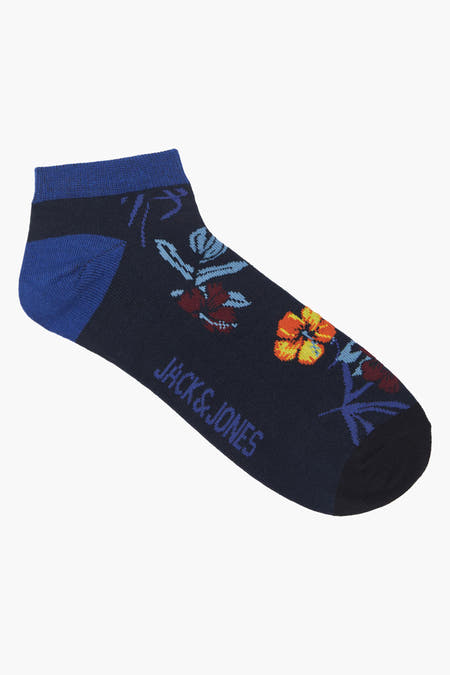 Chaussettes bleues d'ACCESSORIES BY JACK & JONES avec imprimé floral et bord contrastant.