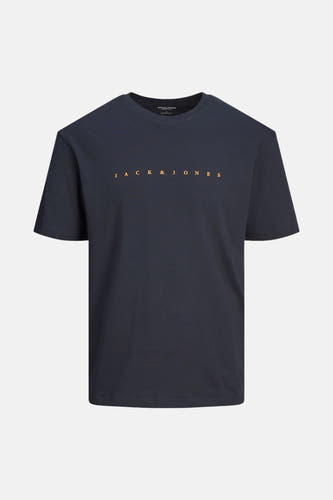 T-shirt bleu à manches courtes d'ORIGINALS par JACK & JONES, avec un nom de marque subtil sur la poitrine.