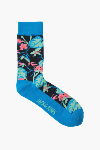 Blauwe sok met tropische print van Jack & Jones.