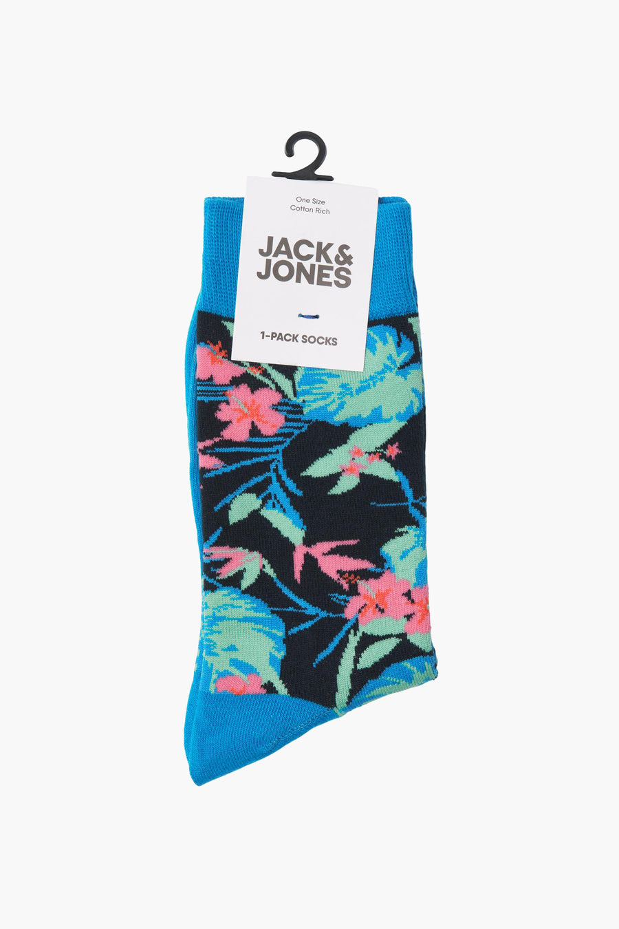 Blauwe sok met bloemenmotief van Jack & Jones.