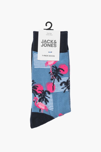 Blauw met roze flamingo's sokken.