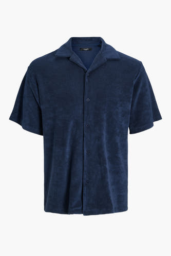 Chemise bleue à manches courtes de PREMIUM by JACK & JONES, avec une texture douce et une fermeture à boutons.