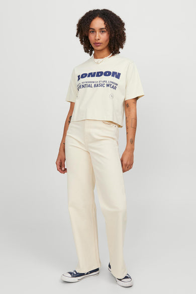 Pantalon color&eacute; - ecru