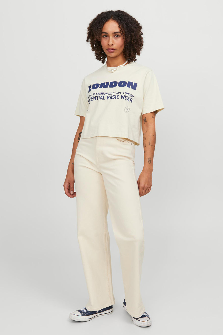 Pantalon color&eacute; - ecru