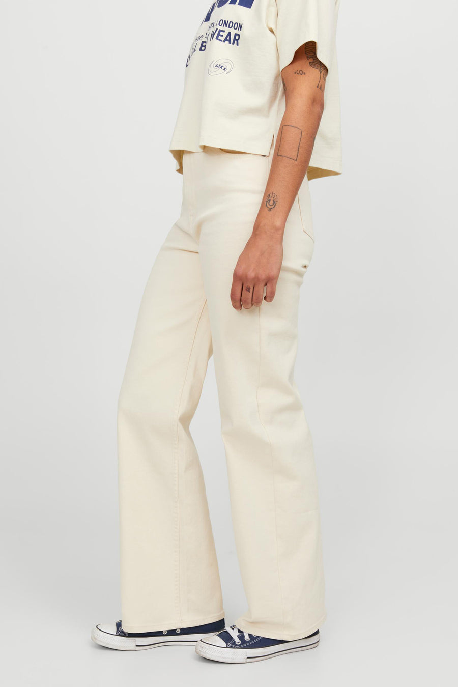 Pantalon color&eacute; - ecru