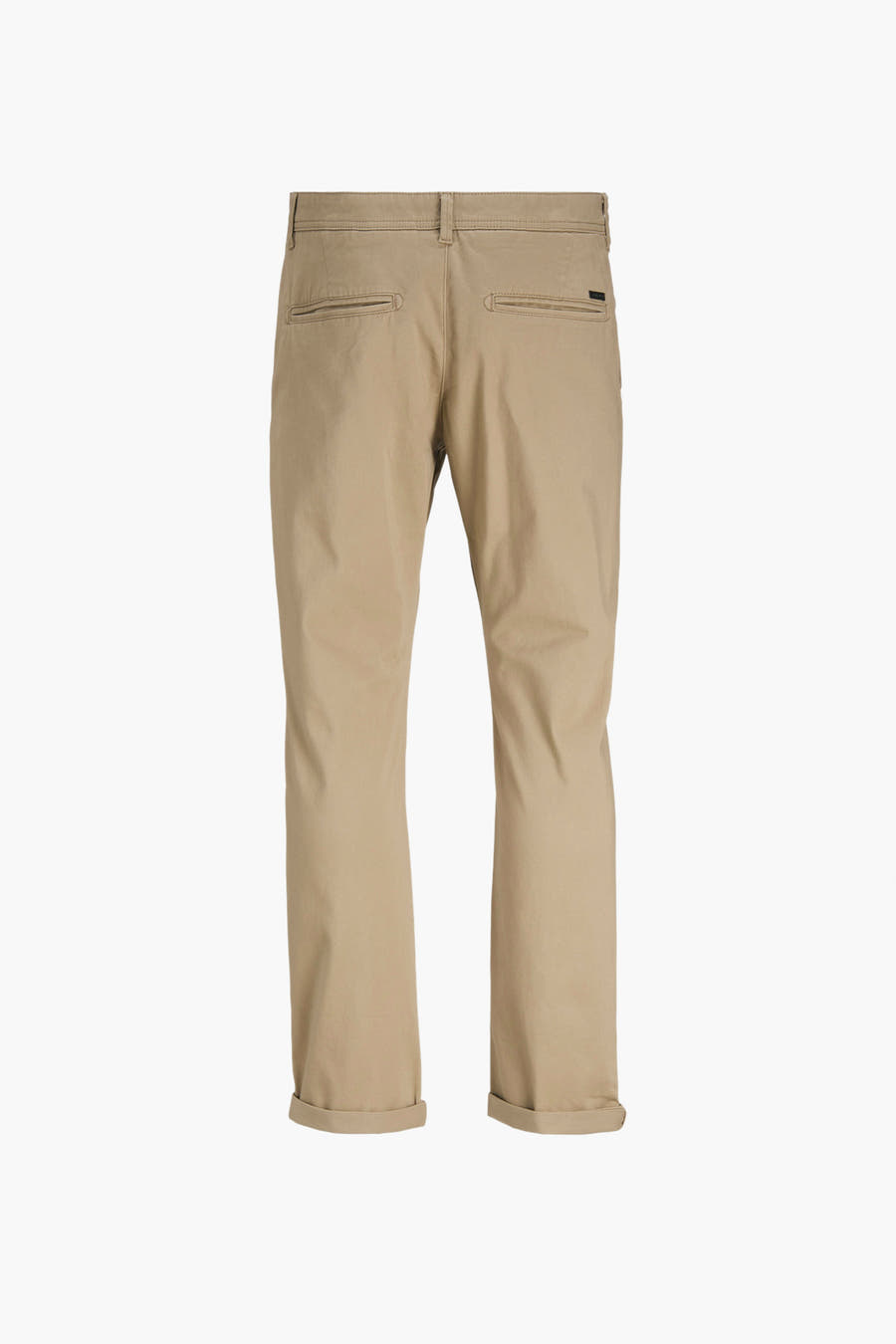Beige chino de JACK & JONES JEANS INTELLIGENCE, avec des poches arrière et des jambes retroussées.