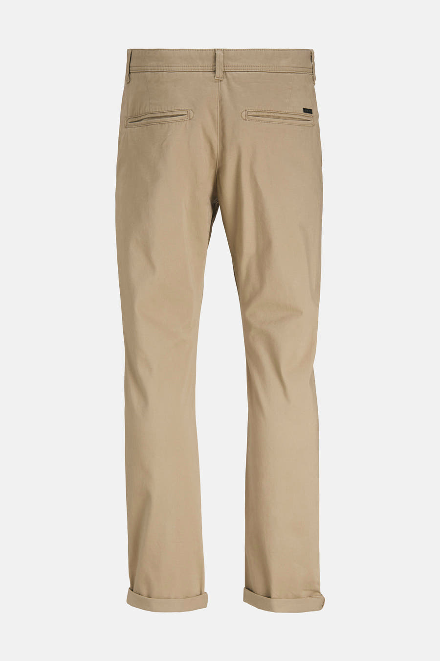 Beige chino de JACK & JONES JEANS INTELLIGENCE, avec des poches arrière et des jambes retroussées.
