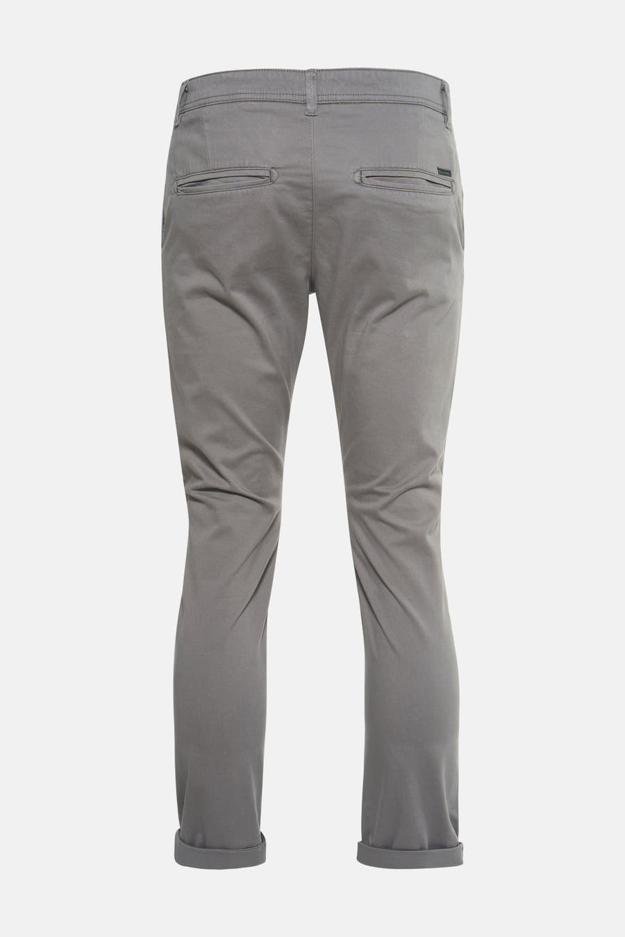 Chino gris de JACK & JONES JEANS INTELLIGENCE, avec poches latérales et poches arrière, et ourlets sur les jambes, vue arrière.