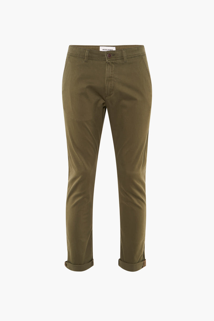 Pantalon chino kaki de JACK & JONES JEANS INTELLIGENCE, avec des poches rabattues et un design simple.