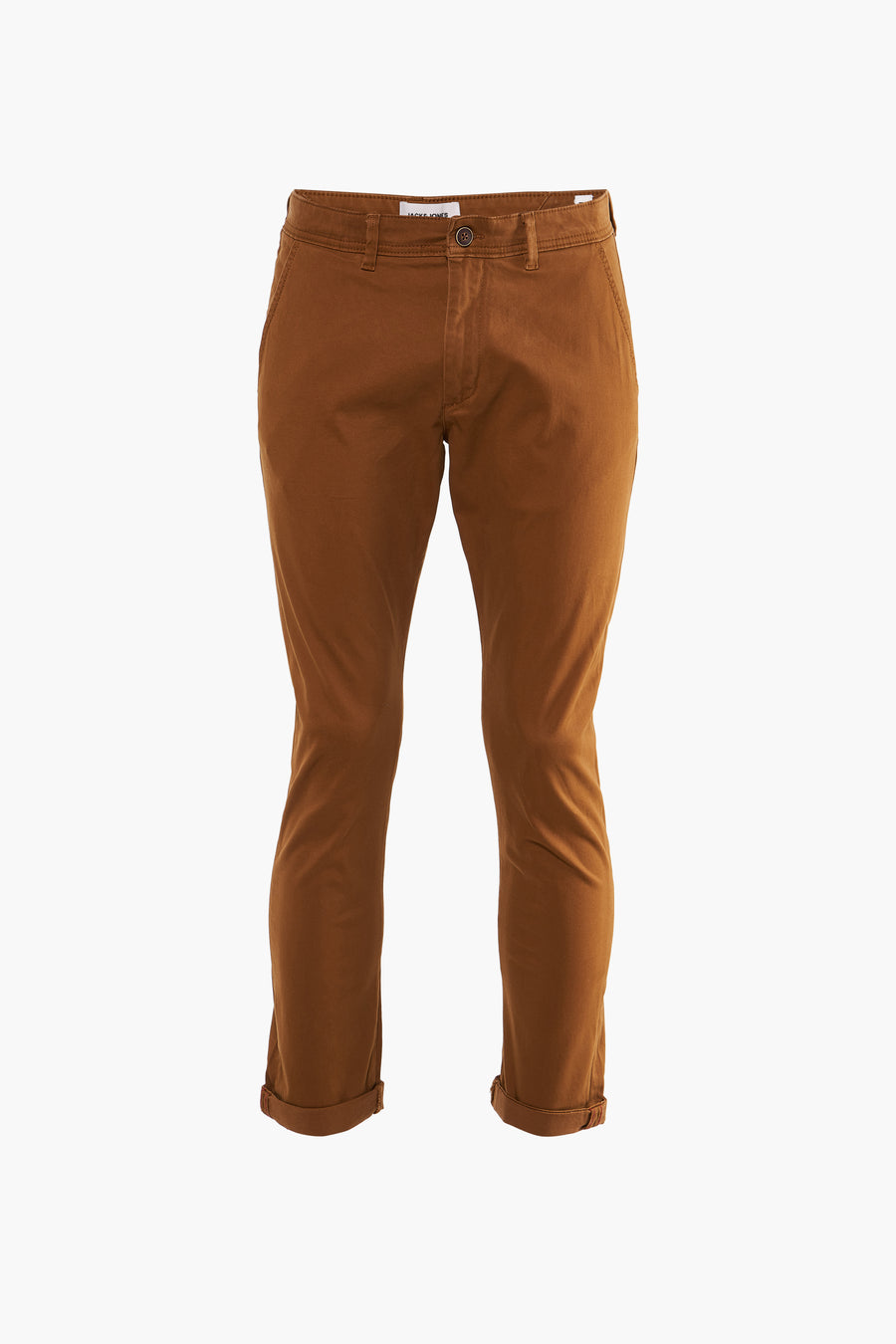 Cognackleurige chino van JACK & JONES JEANS INTELLIGENCE, met omgeslagen broekspijpen en een knoopsluiting.
