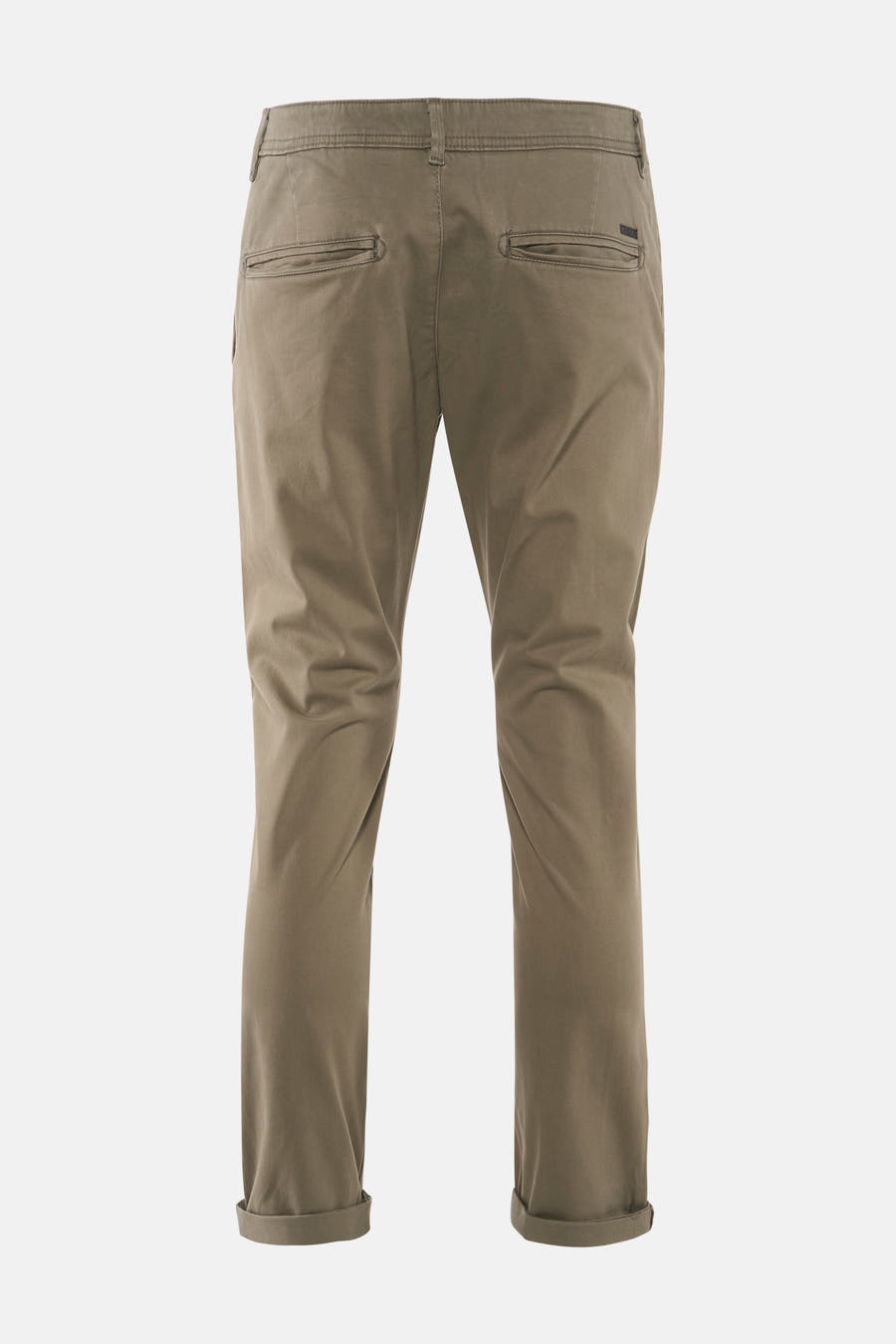 Kaki chino van JACK & JONES JEANS INTELLIGENCE, met achterzakken en opgerolde broekspijpen.