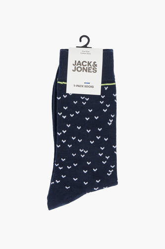 Chaussettes bleues d'ACCESSORIES BY JACK & JONES, avec un motif de petites lettres 'v' blanches.
