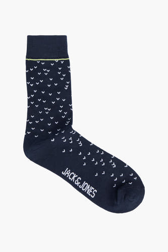 Chaussettes bleues d'ACCESSORIES BY JACK & JONES, avec de petits détails blancs et une bande jaune en haut.