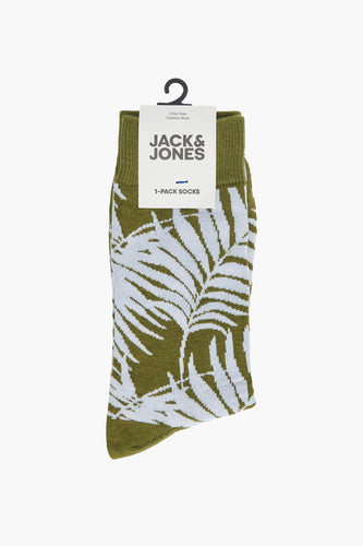 Groene sok met witte bladprint, Jack & Jones, één maat.
