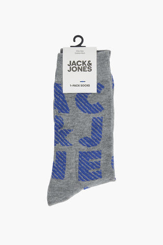 Chaussettes de coton gris riche d'ACCESSORIES BY JACK & JONES, avec imprimé logo bleu.