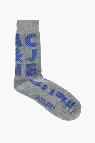 Chaussettes grises d'ACCESSORIES BY JACK & JONES avec logo bleu imprimé.