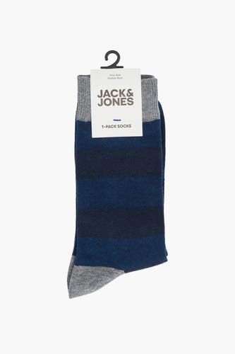 Meerkleurige sokken van ACCESSORIES BY JACK & JONES, met blauwe strepen en een grijze hiel en teen.
