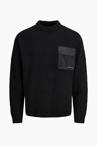 Sweat-shirt noir à col rond de CORE par JACK & JONES, avec une texture côtelée et un étiquette logo logo subtil.