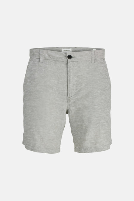 Short gris clair chiné de JACK & JONES JEANS INTELLIGENCE, avec deux poches à boutons à l'arrière et des passants de ceinture.