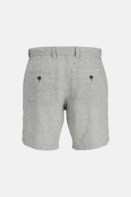 Lichtgrijze, gemêleerde short van JACK & JONES JEANS INTELLIGENCE, met twee knoopzakken aan de achterkant en riemlussen.