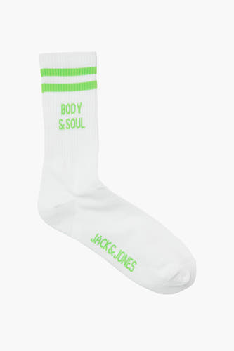 Chaussettes blanches d'ACCESSORIES BY JACK & JONES, avec des rayures vertes et une inscription logo.