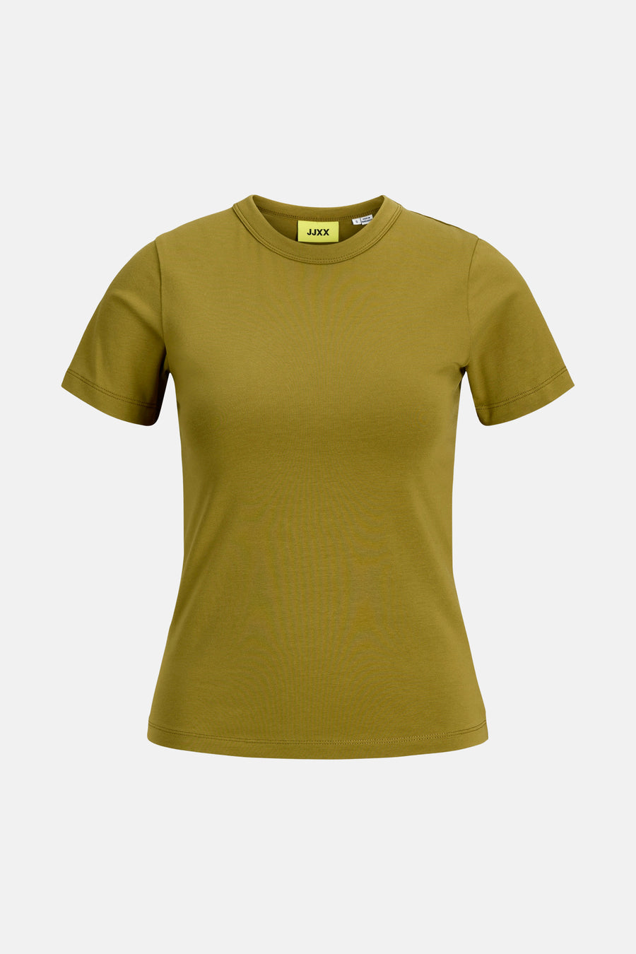Olijfgroene korte mouwen T-shirt van JJXX, ronde hals, fijne ribstructuur, voorzijde weergave