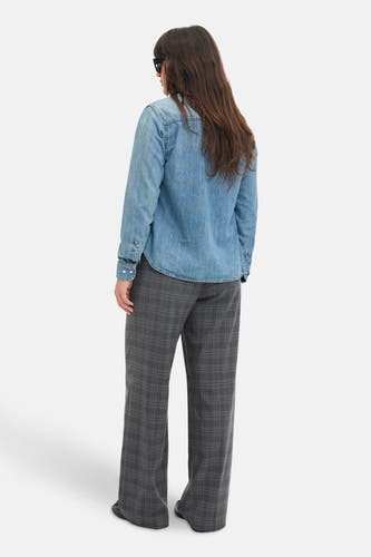 Pantalon de costume gris JJXX, avec motif à carreaux et larges pinces, vu de derrière.