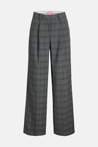 Pantalon gris de costume JJXX, avec des jambes larges et un motif à carreaux.