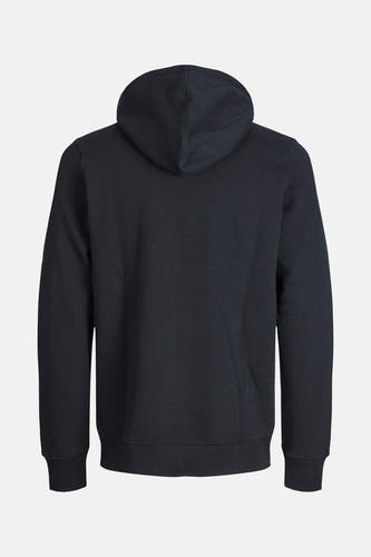 Gilet noir de CORE BY JACK & JONES, avec capuche sur le dos.