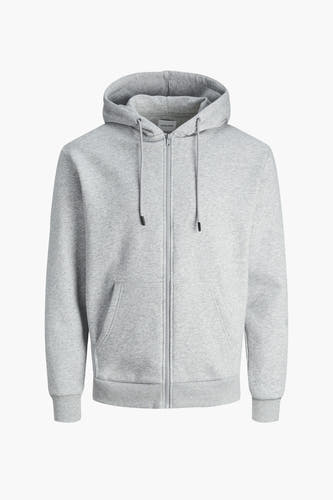 Pull-over gris de CORE BY JACK & JONES, avec capuche, longues manches et fermeture éclair.