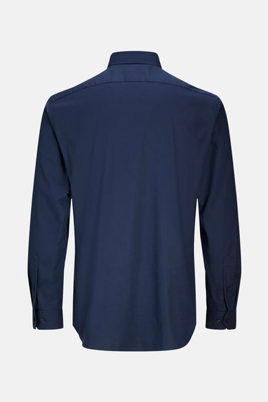 Blauw overhemd met lange mouwen van PREMIUM by JACK & JONES, gezien vanaf de achterkant.