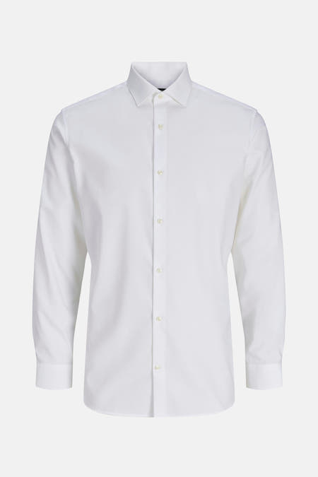 Chemise blanche à manches longues de PREMIUM by JACK & JONES, avec colletage et col classique.