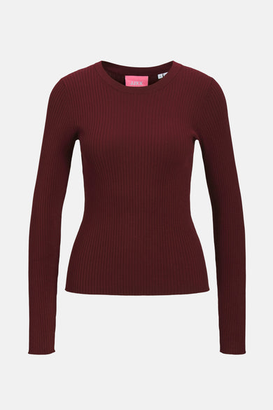 T-shirt rouge à manches longues de JJXX, avec structure en côtes et col rond.