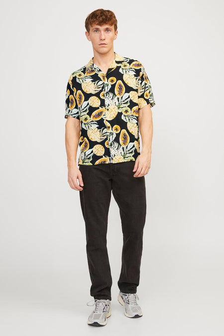 Heren tops hemd motief korte mouw - noir