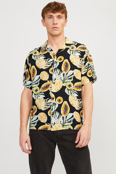 Heren tops hemd motief korte mouw - noir