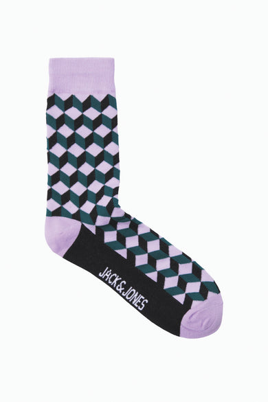 Chaussette violette à motif géométrique de ACCESSORIES BY JACK & JONES, noire et verte, vue de côté