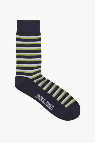 Chaussettes rayées bleues d'ACCESSORIES BY JACK & JONES, avec des bandes horizontales vertes et blanches alternées.