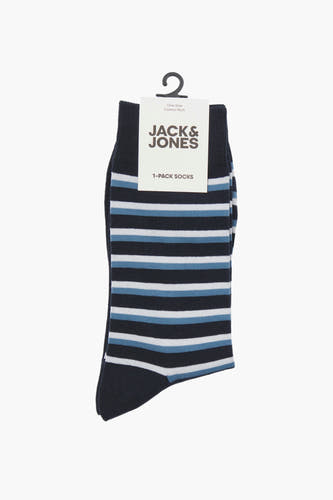 Chaussettes bleues d'ACCESSORIES BY JACK & JONES, avec des rayures horizontales en bleu et blanc.