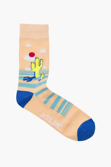 Chaussettes multicolores d'ACCESSORIES BY JACK & JONES, avec motif cactus, rayures bleues et talon et pointe bleus.