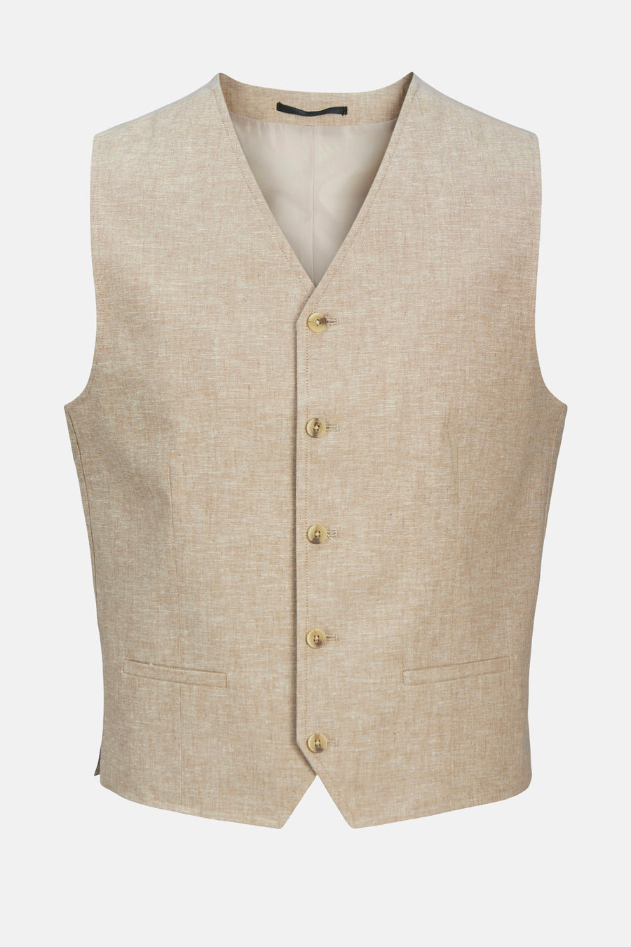 Beige gilet van PREMIUM by JACK & JONES, met knoopsluiting en steekzakken.