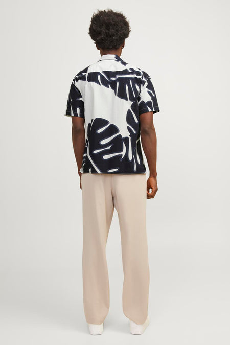 Heren tops hemd motief korte mouw - blanc