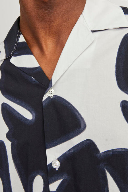 Heren tops hemd motief korte mouw - blanc