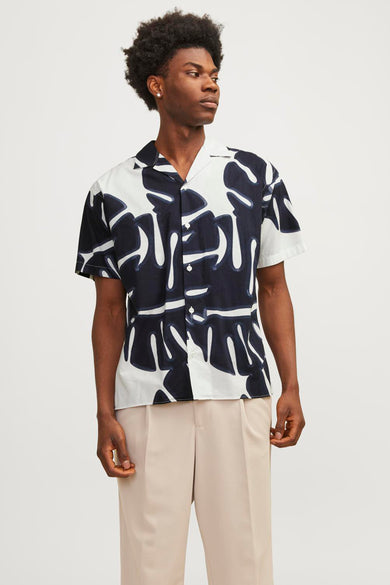 Heren tops hemd motief korte mouw - blanc