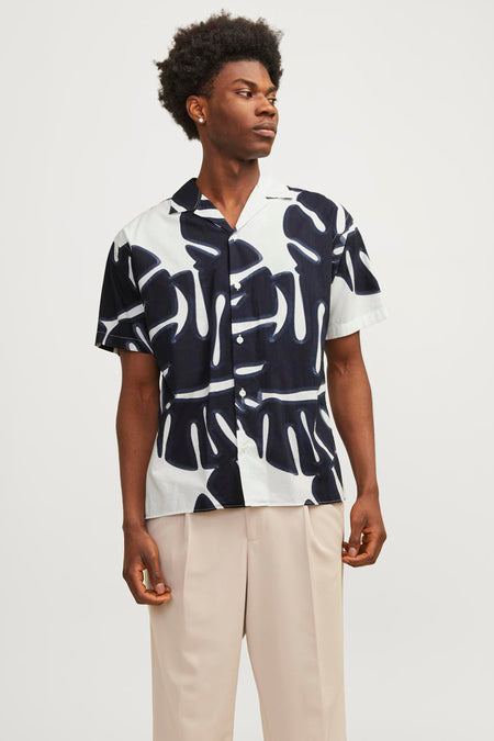 Heren tops hemd motief korte mouw - blanc