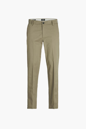 Chino beige de JACK & JONES JEANS INTELLIGENCE avec fermeture à boutons, passants de ceinture et une coupe décontractée.
