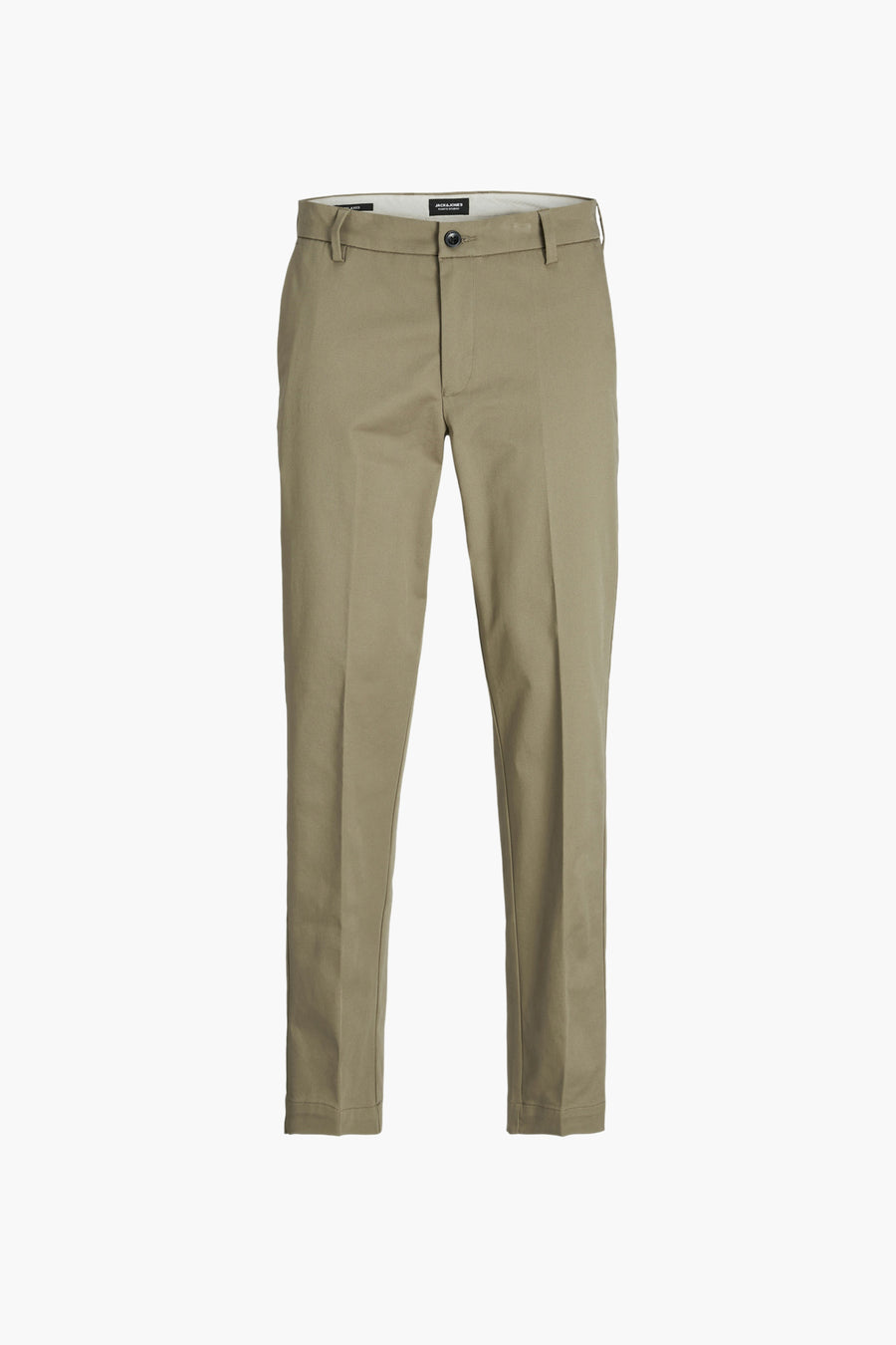 Chino beige de JACK & JONES JEANS INTELLIGENCE avec fermeture à boutons, passants de ceinture et une coupe décontractée.