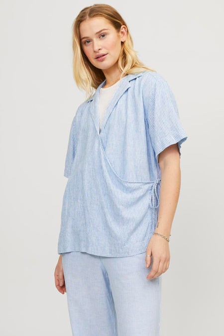 JXRAYA LINEN BLEND SS WRAP SHIRT WVN